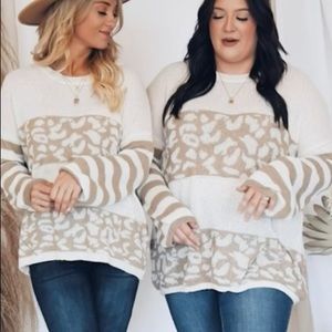 Pink Lily Animal print Leopard Sweater Taupe